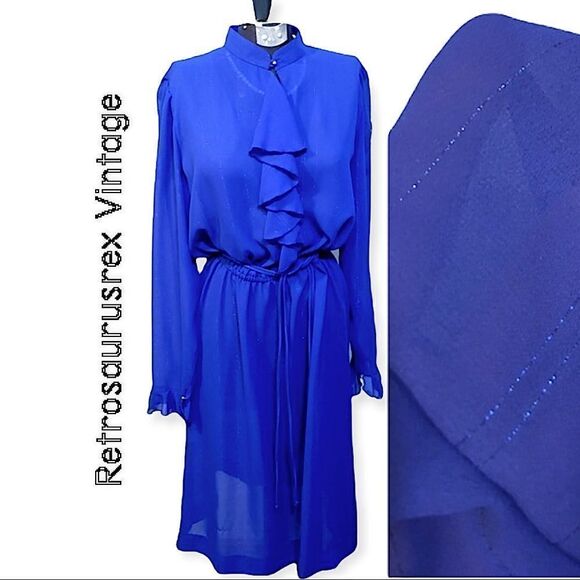 VINTAGE 1960's Sheer Indigo Blue Chiffon Secretary DressThe Kollection LtdLarge